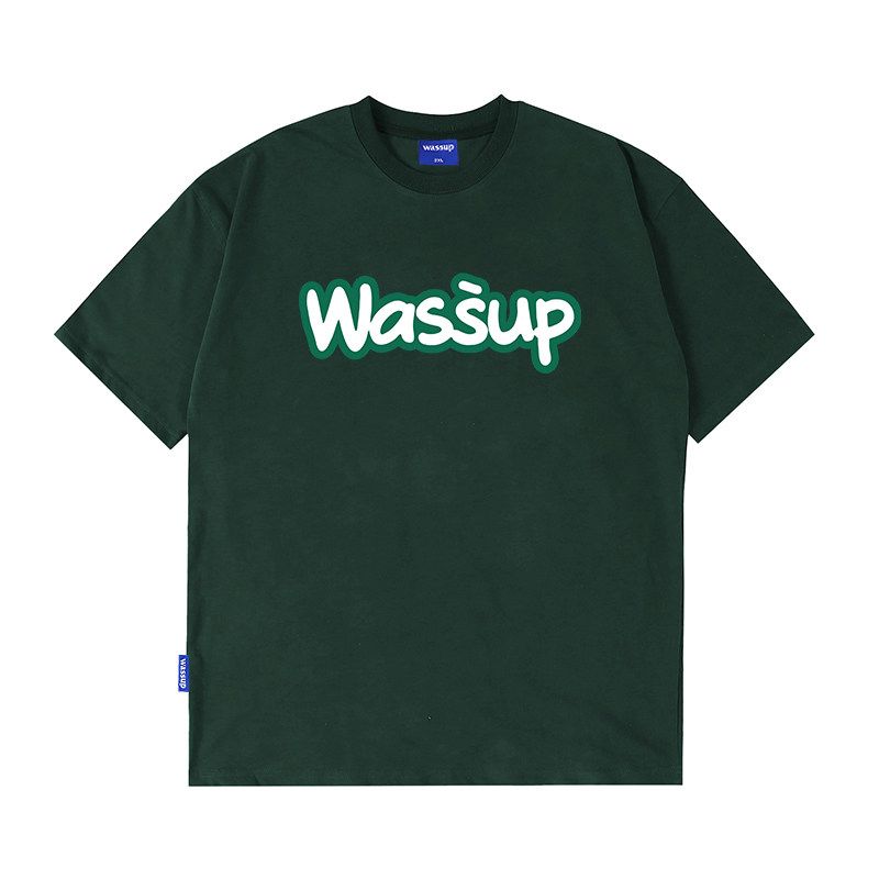 Wassup American-Style Letter Print T-Shirt Short-Sleeved Unisex Summer New Trendy Brand Heavyweight Pure Cotton T-Shirt