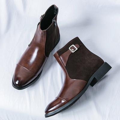 Fashion Winter Fashion Male Pointed Patchwork Belt Buckle Patent Leather Ankle Boots Men Casual High Top Platform Shoes Zapatos Hombre