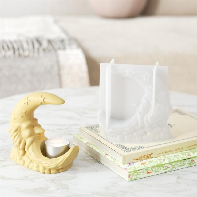 Santa Clause Moon Shaped Silicone Molds For Epoxy Resin Making Candle Tealight Holder Gypsum Ornament Christmas Gift