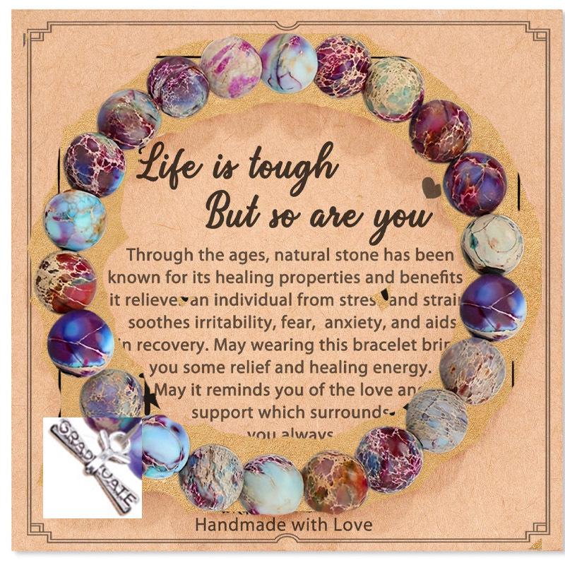8mm Pink Zebra Stone Bead Bracelet with Gift Card: Perfect Holiday Friendship & Love Gift for Men & Women