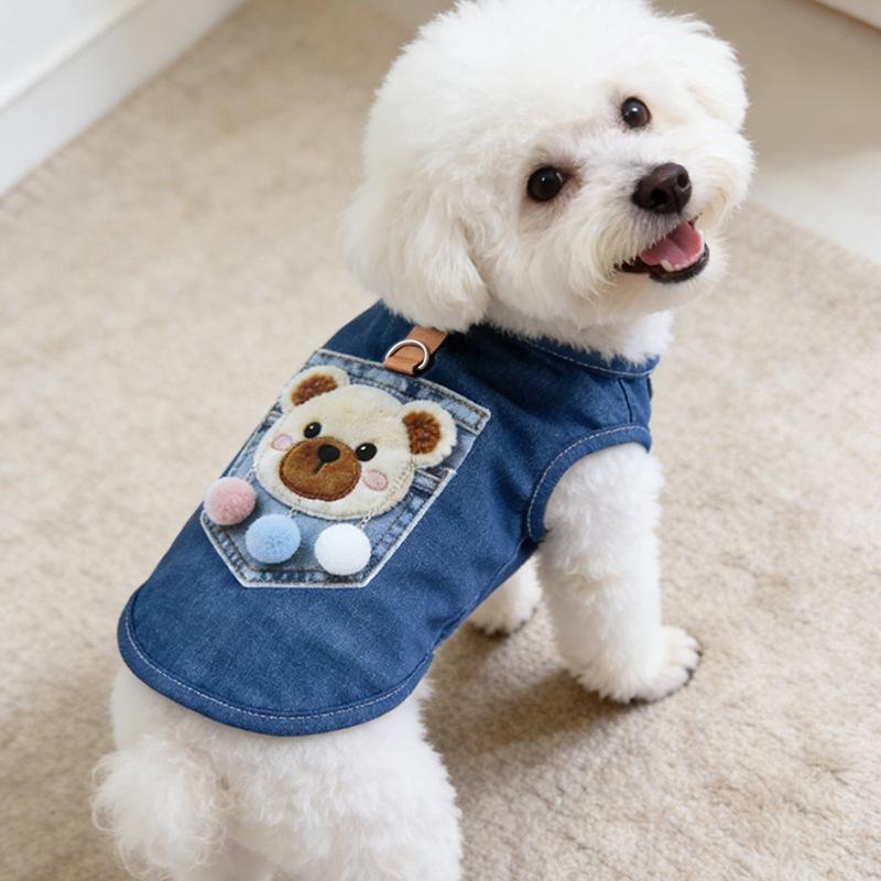 Pet Puppy Dog Cat Clothes Teddy Bigbear Schnauzer Pomeranian Spring Summer Thin Clothing 26 Denim Vest