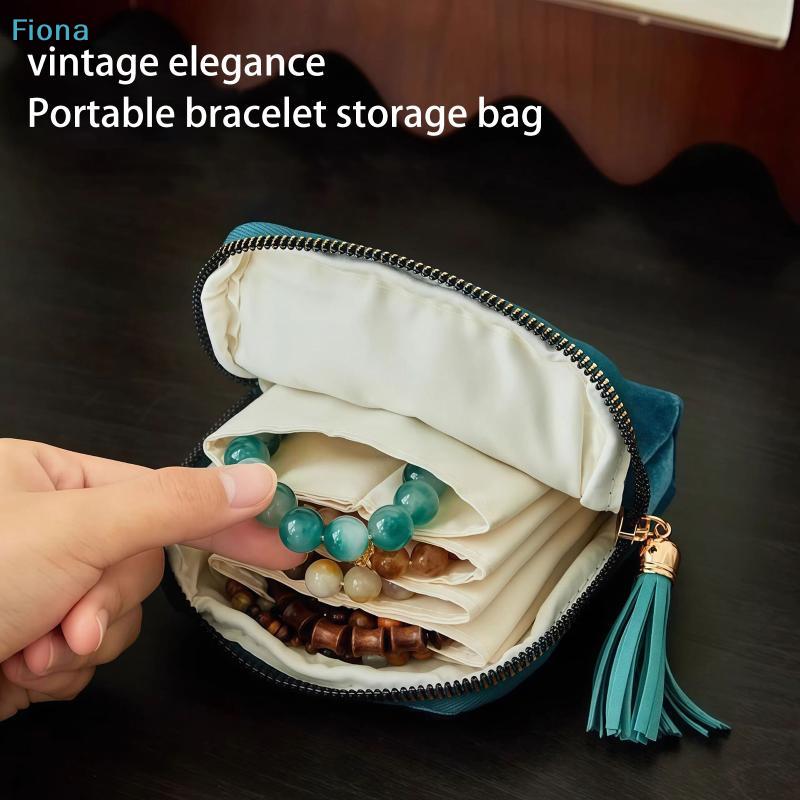 Sac de Rangement pour Bijoux avec Pendentif à Franges Fermeture Éclair Sac à Bijoux Grande Capacité Voyage Pochette de Rangement pour Bracelet en Cristal