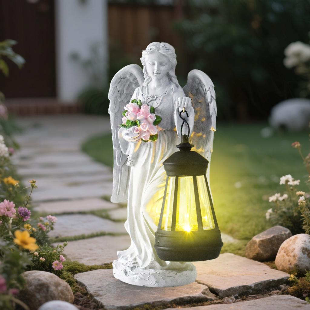 Angel Lantern Garden Statue - Angel Girl Outdoor Solar Garden Decorative Item - Night Light Decoration