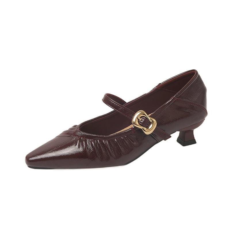 Pointed temperament one-word buckle with Mary Jane shoes women's autumn skirt versatile light mouth single shoes