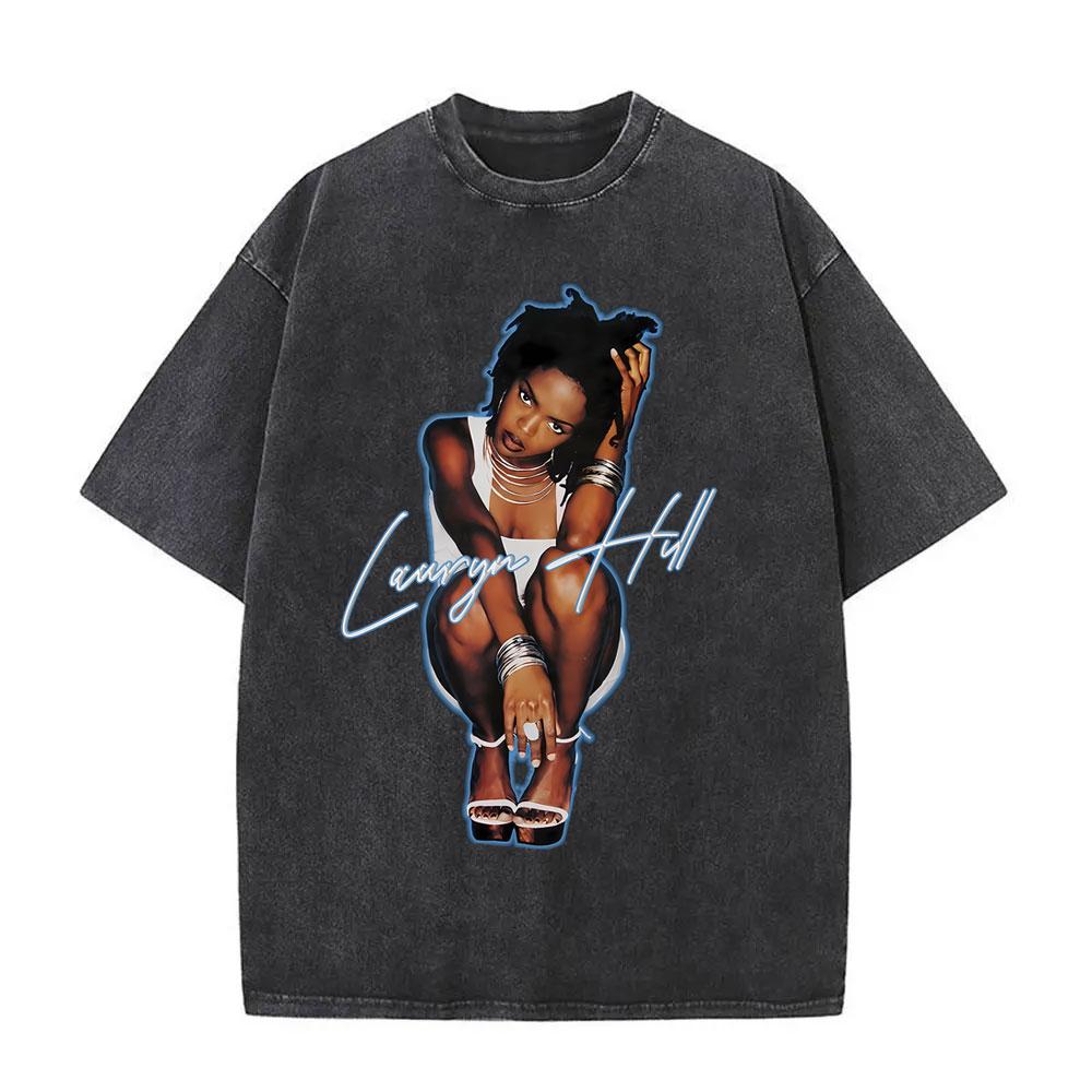 Washed Vintage Lauryn Hill T Shirt Summer Men Women Hip Hop Oversized Short Sleeve T-shirts Men's Fashion Pop Music Streetwear