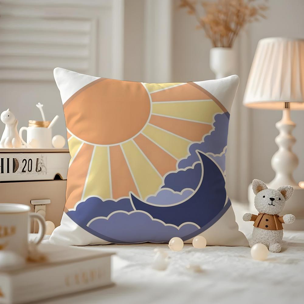 Classic Sunrise Cartoon Cushion Cover Antidustmite Pillowcase Invisible Zipper Silky Short Plush Sofa Cushion Cover