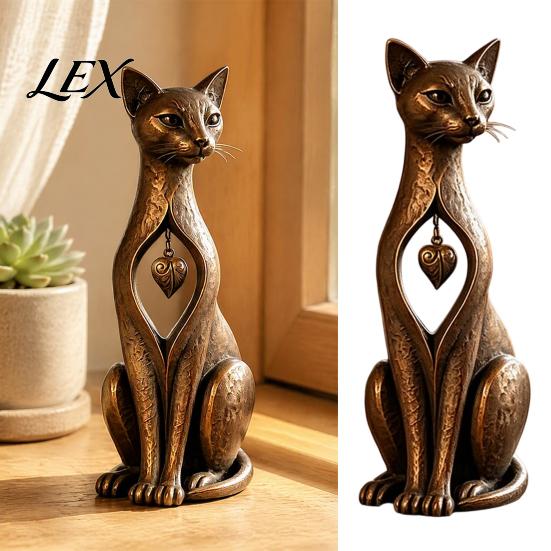 Distressed Copper Finish Vintage Cat Figurine, Rustic Animal Statue for Desk Shelf Home Country Style Decor Decor, Handcrafted Retro Ornament, Unique