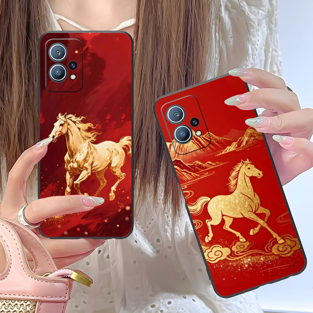 Golden Horse Year Mobile Phone Case for Huawei P60 P50 P40 P30 P20 P10 P9 P8 Pro Lite Plus Colorful Printing Cover Pretty Luxury