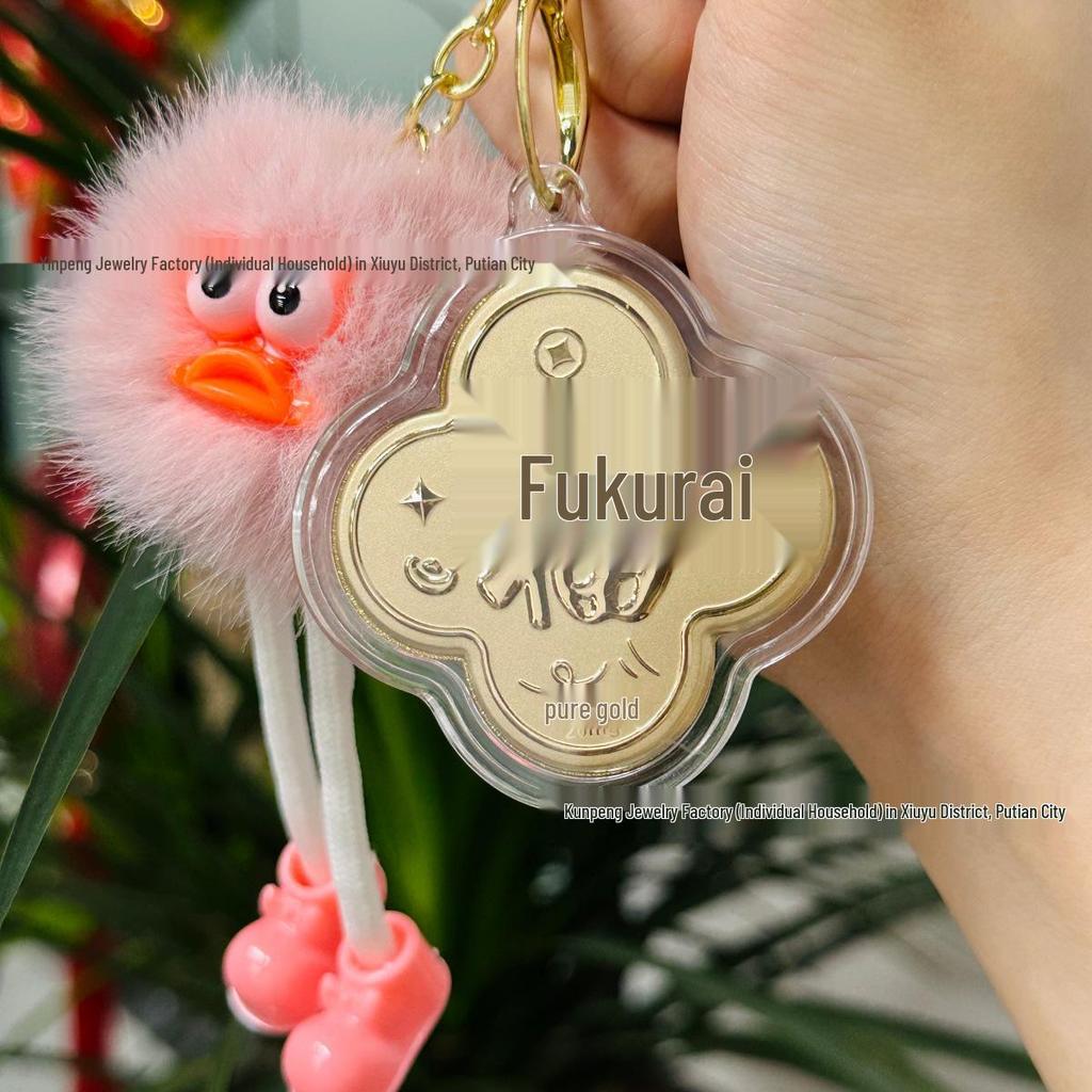 999 Pure Gold Heart & Four-Leaf Clover Keychain - Exquisite Jewelry Gift for Wealth and Good Fortune