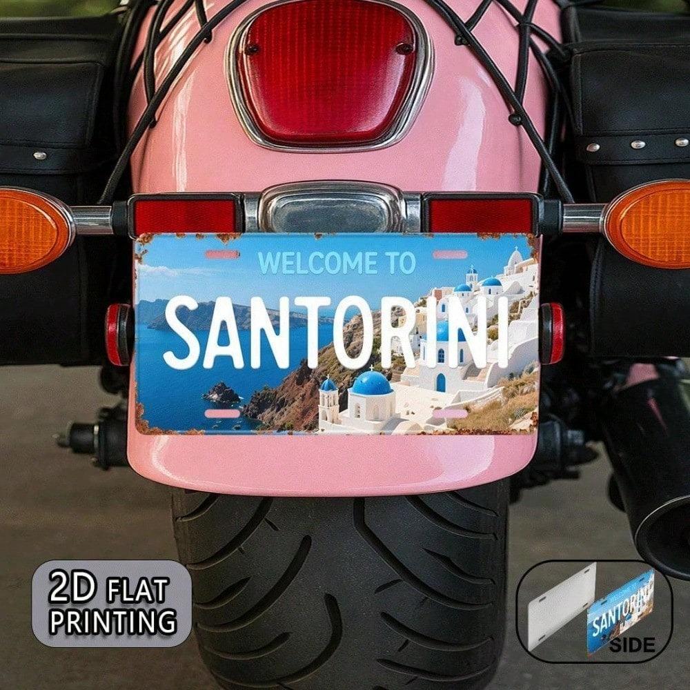 Santorini Vintage Kennzeichen 5,9x11,8 Zoll Griechische Inseln Stil Aluminium Auto Schild für Auto SUV LKW, Wunschkennzeichen, Geschenk für Reisende Heimdekoration