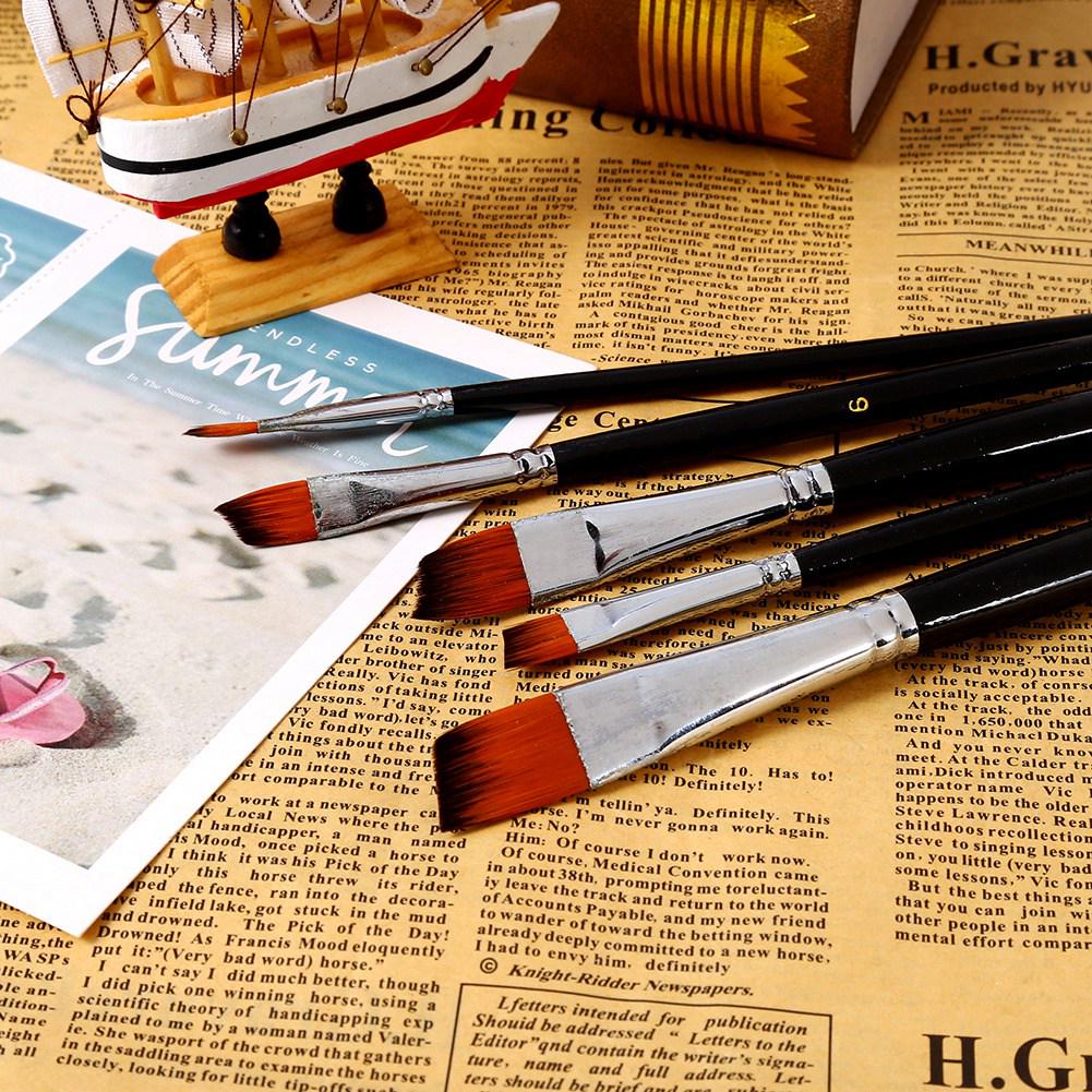 Nylon Oblique Flat Tip Brush Brush Set Wooden   Handle Brush for Students Artists