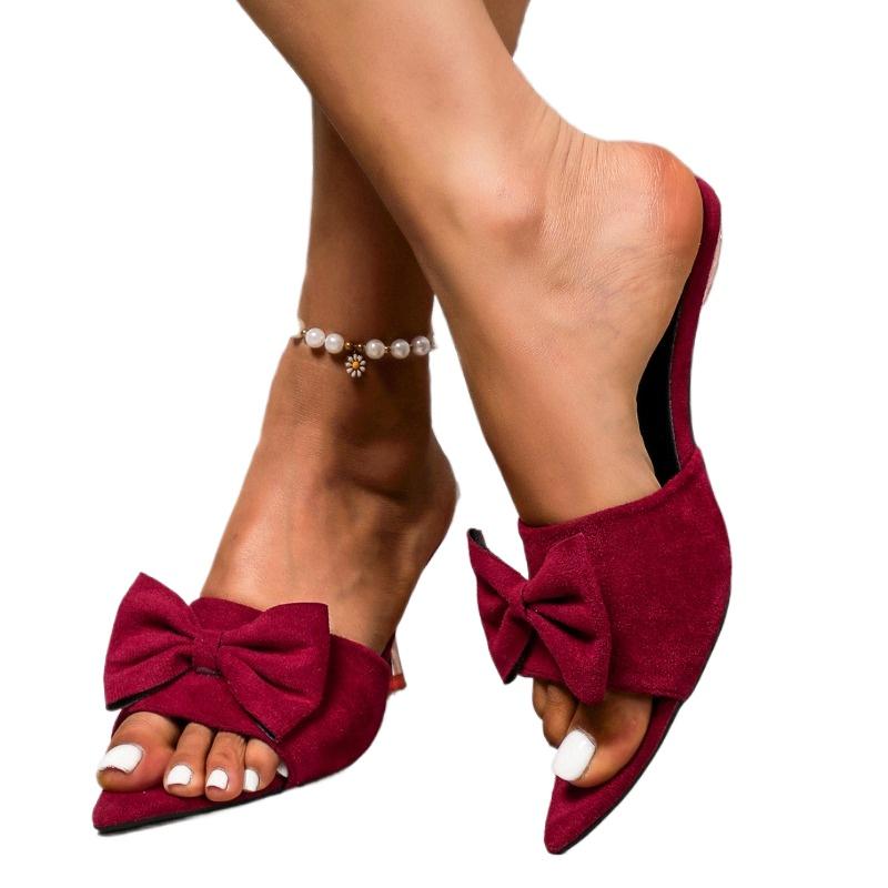 Fashion 2025 Fashion Ladies Shoes Closed Toe Women's Slippers Summer New Outdoor Dress Butterfly-knot Metal Decoration High Heelszapatos