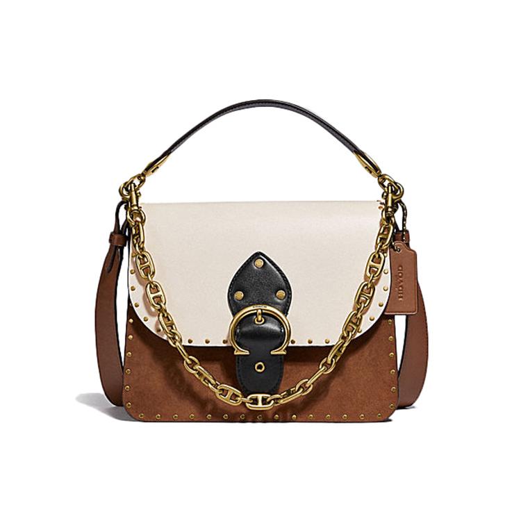 

New COACH Beat Leather Square Bag Crossbody Bag Medium Size Women s White Brown 4595-B4RGI 24.6*9.9*18.0CM