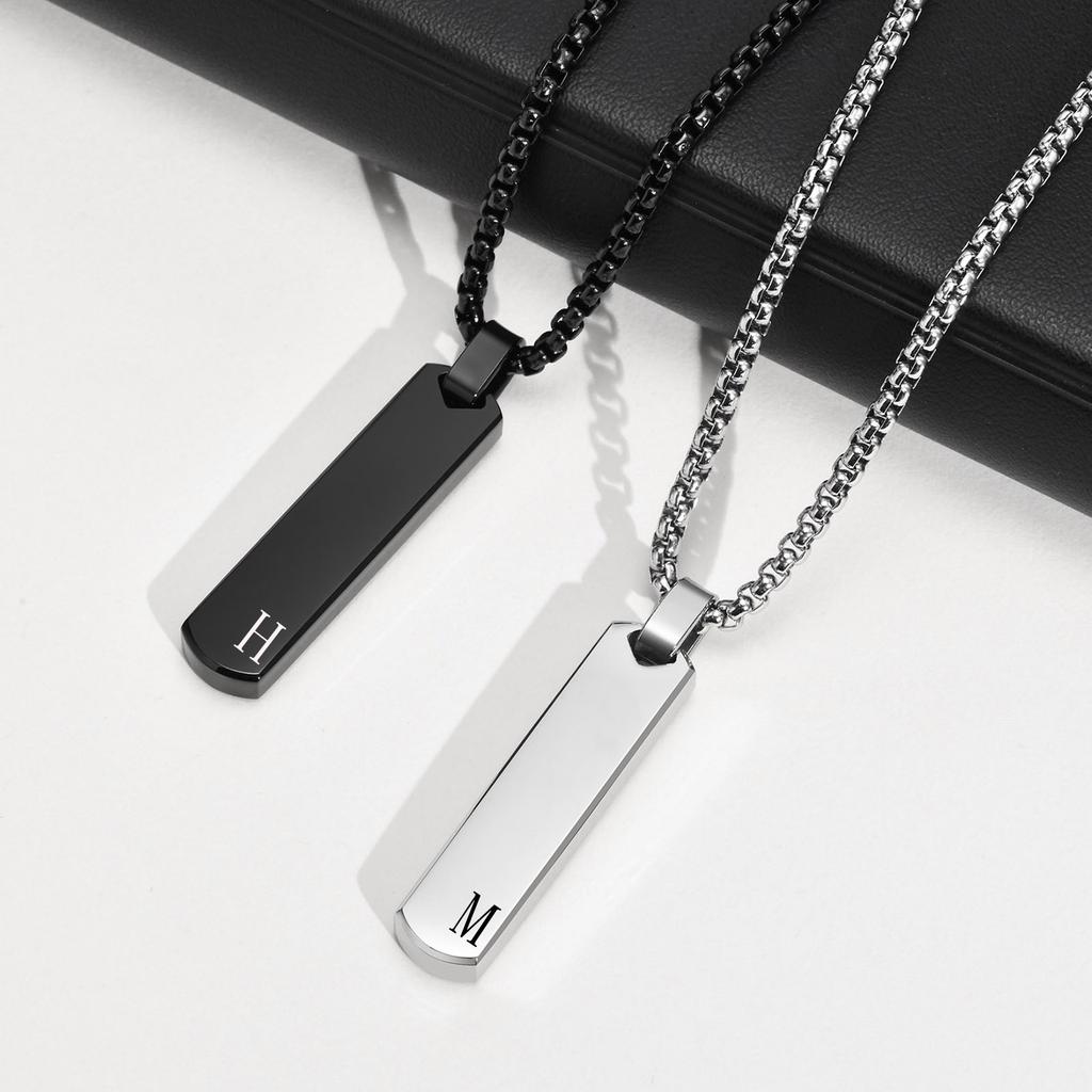Initials Vertical Bar Necklace for Men,Stainless Steel A-Z 26 Letters Charm Geometric Pendant Collars,Stylish Jewelry Gift