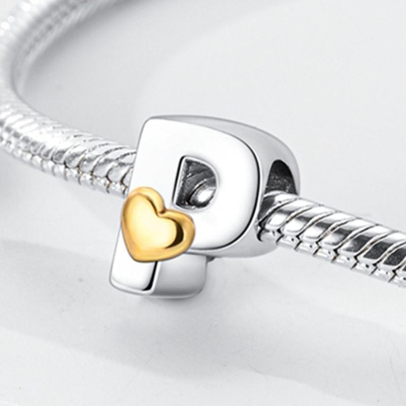 Original A-Z Alphabet Charms Bead 925 Silver 26 Letters CZ Zircon Heart Love Charm Fit Bracelet Bangle Jewelry Making