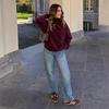 Casual Turtleneck Pullover Women Autumn Winter Dark Red Loose Sweater Female Full Sleeves Solid Color Knitwear Lady All-match Pullovers