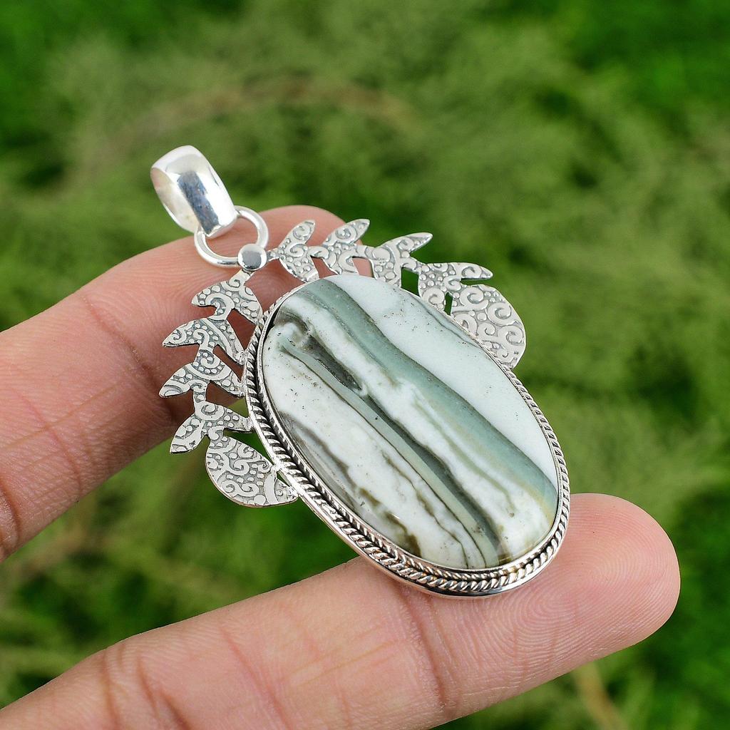 925 Sterling Silver Oval Blue Rhodochrosite Stone Heart Chakra Pendant Jewelry