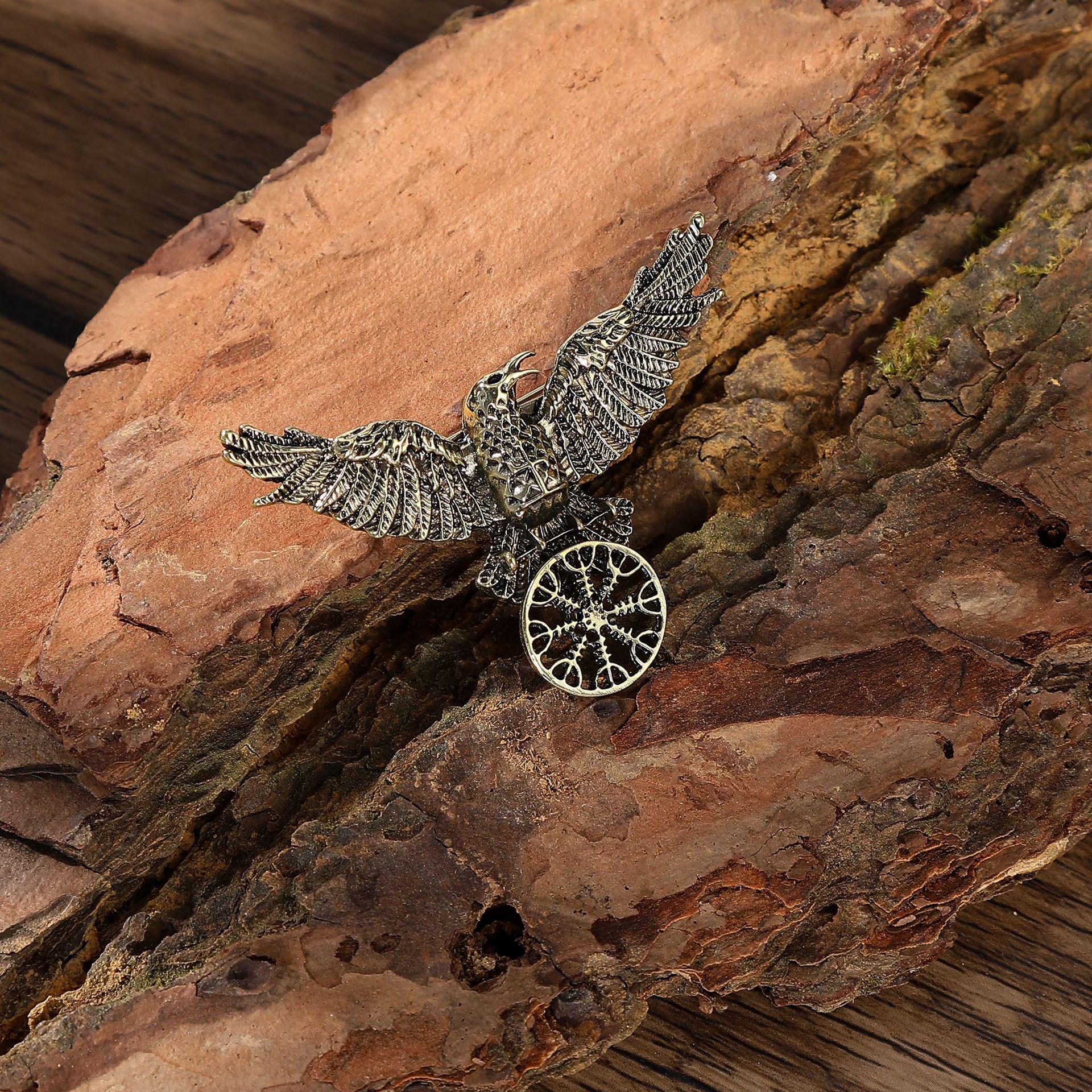 

Брошь Викинг Один Руна Ворон - Скандинавская Булавка для Украшения Тренча бронзовый