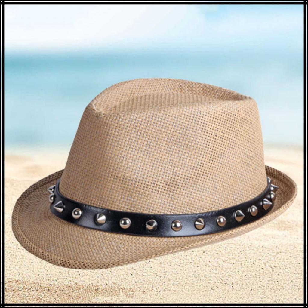 White Fang Straw Retro Design with Simple and Stylish for CZA310 Men's Hat, Studs, Summer, (Coffee)