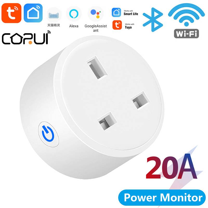 

Corui Tuya 16a/20a Великобритания Wi-Fi + Bluetooth умная розетка приложение Smart Life дистанционное управление синхронизация питания монитор Alexa Google Home