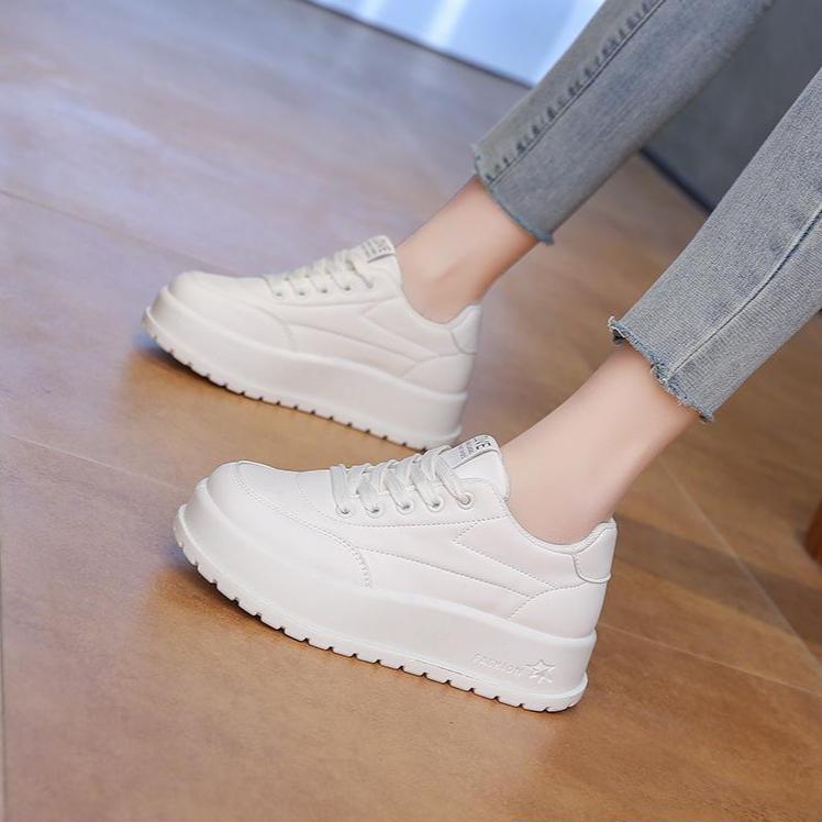 Sneakers casual con plateau spesso per donna, comode scarpe da passeggio con lacci in pelle PU, scarpe da tennis antiscivolo, scarpe da corsa traspiranti da donna
