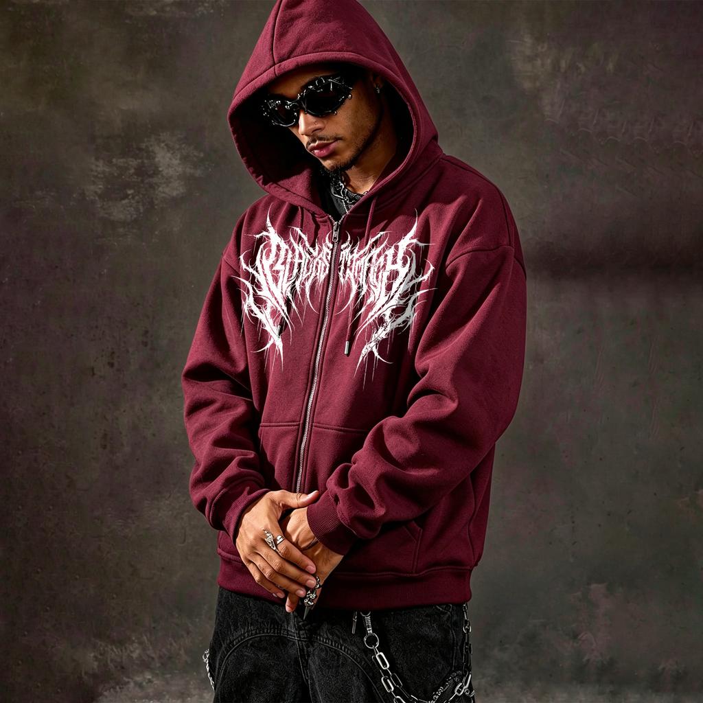 Casual Printed Full-Zip Hooded Sweatshirt, Comfortable Fleece Hooded Zip-Up Sweatshirt, Unisex Style