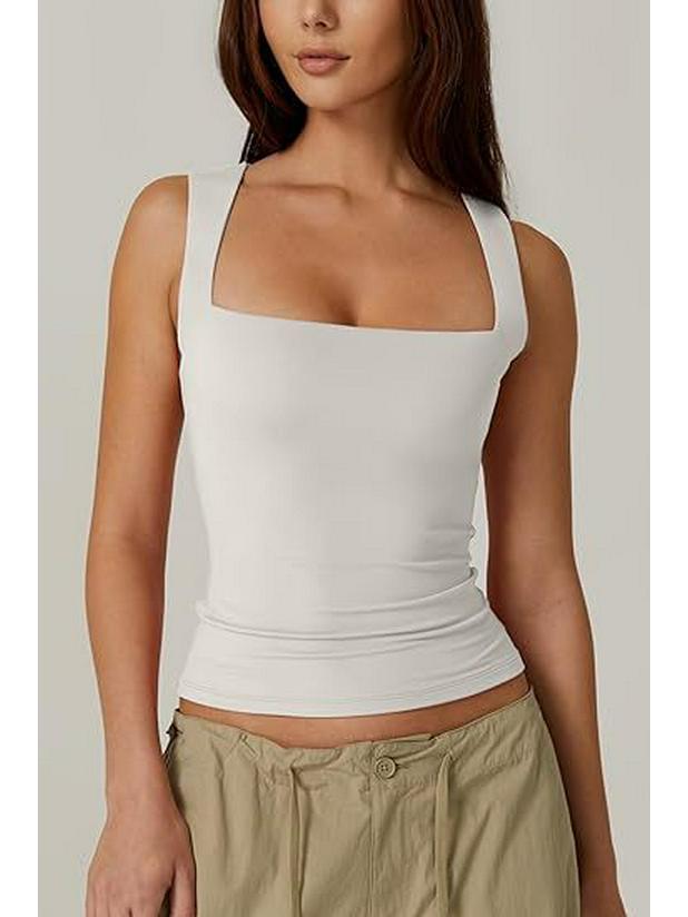 2025 European & American Women's Trendy Square Neck Slim Sleeveless Vest