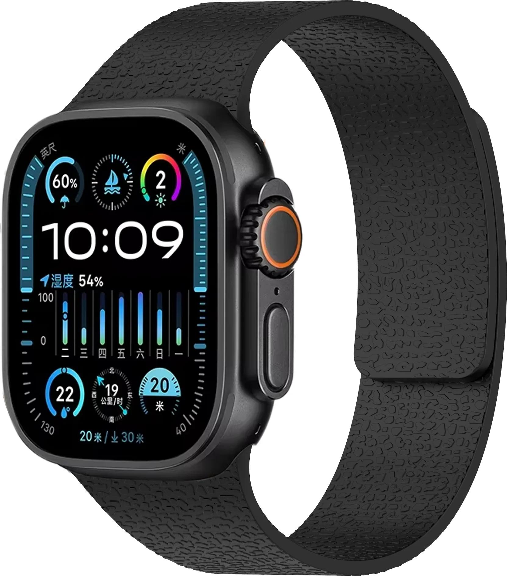

Lychee Grain Silicone Strap for Apple Watch Band 49mm 46mm 42mm 45 41mm 44 40mm Magnetic Wristband iWatch Ultra 11 10 9 8 7 6 SE S11 10 46mm-44 45mm чёрный