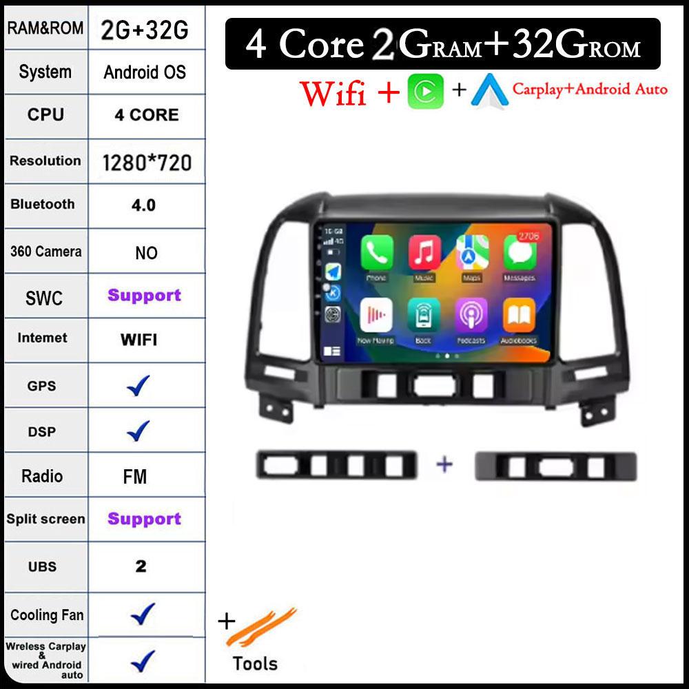 

QLED DSP Android 14 Для Hyundai Santa Fe 2 2006-2012 Автомобильный Wi-Fi 4G Автомагнитола Радио Мультимедийный Видеоплеер Навигация