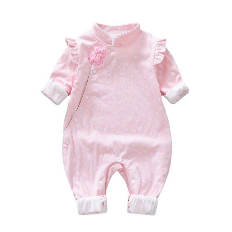 Clothing, Double-Layered, Stylish for Spring and Autumn, Cute Cheongsam Romper for Baby Girls, Chinese Style Princess One-Piece Crawling Suit