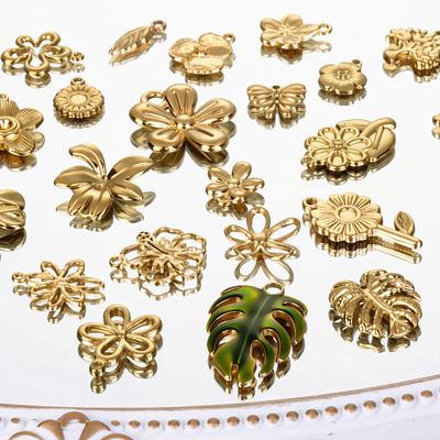 6pcs Wholesale Plant Charm Real Gold Plated Flower Tree Leaf Stainless Steel Charms For Jewelry Making Supplies Handmade Pendant