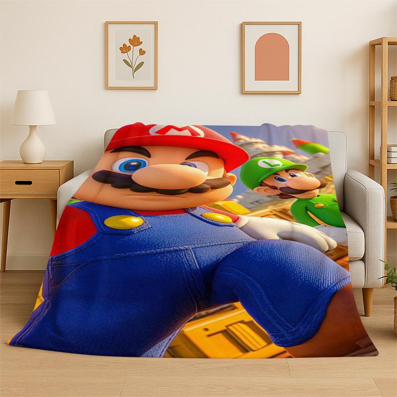 Cartoon M-Mario Bros Game Flannel Blanket Soft Warm Throw Blanket for Bedroom Living Room Bed Travel Camping Picnic Gift Kids