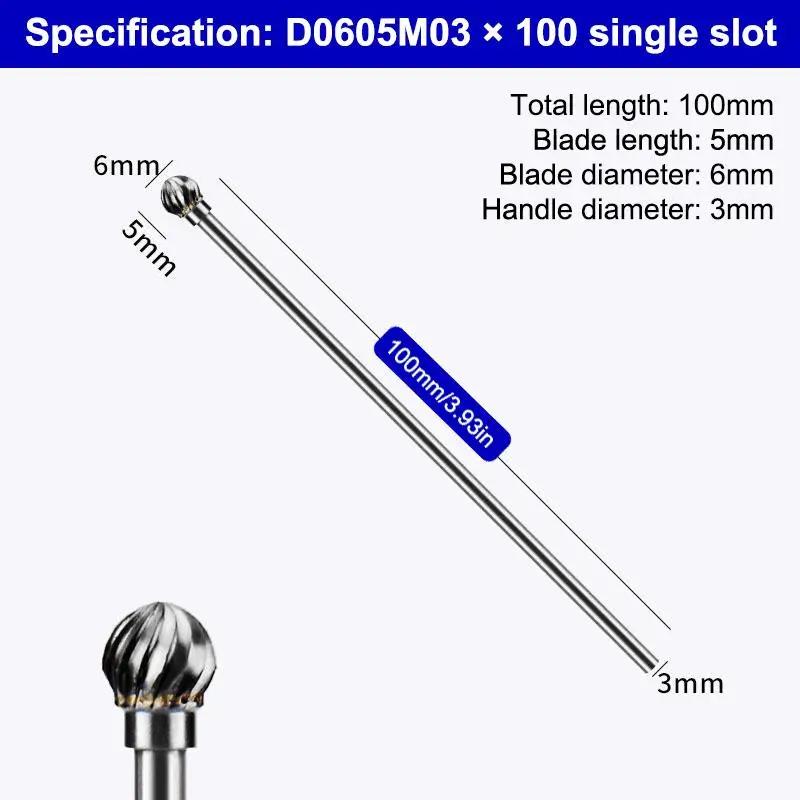 1/5PCS 3x6x100mm Long Single Cut Solid Carbide Rotary Burrs Set Rotary Tools Rotary Burrs Hard Alloy Rotary File Polishing Head