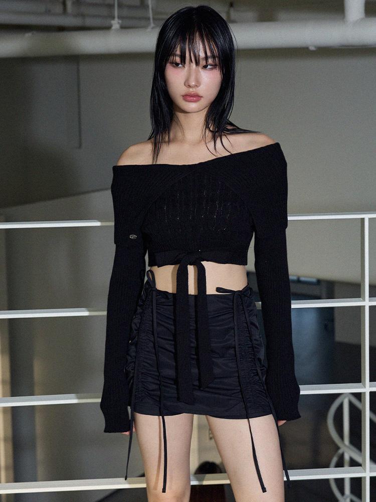 Itove Seoul Off-Shoulder Cable Knit Bk Free/Bk