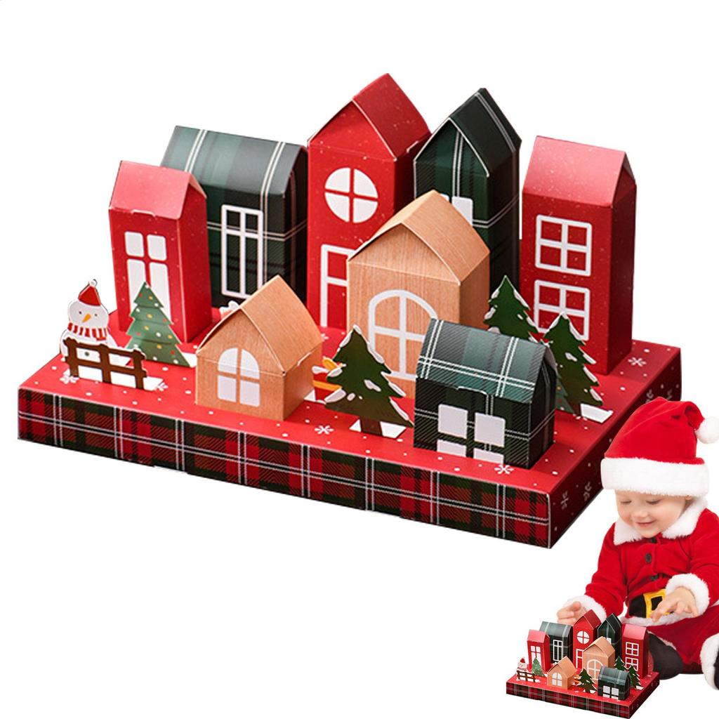 Christmas Countdown Calendar Box 8 Empty Christmas House Advent Calendars Box For Storing Candy, Snow Crisp, Nougat, Cookie