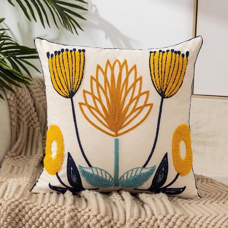 American Embroidered Yellow Floral Sofa & Bedroom Cushion Cover