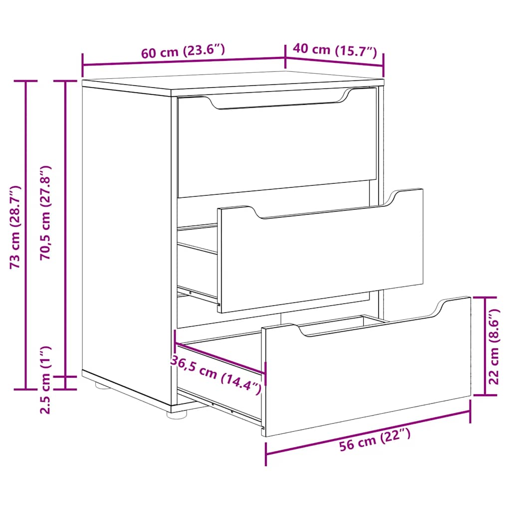 VISNES Sideboard White 60 x 40 x 73 cm Engineered Wood