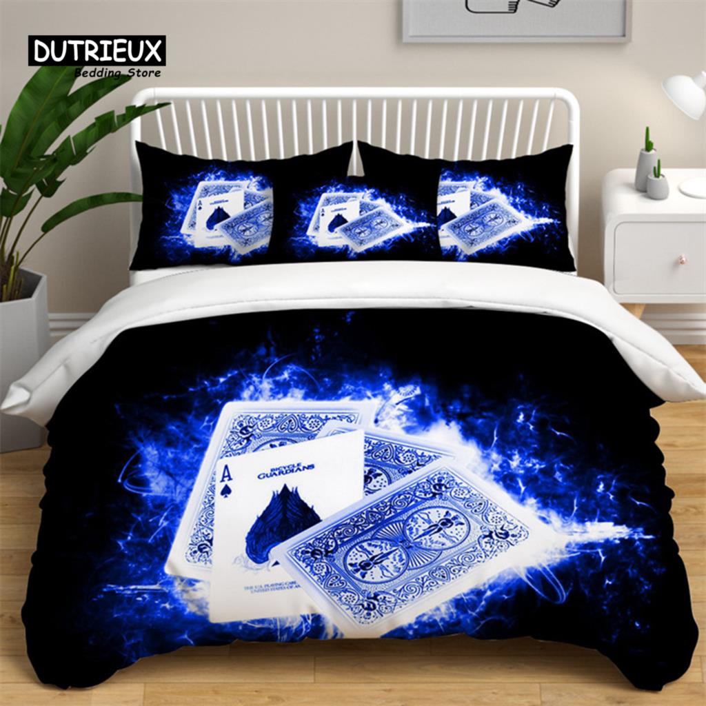 Soft Poker Bedding Set Retro Player Card Game Tarot Print Duvet Cover For Kids Boys Girls Teens Geometric Pattern Pillow Shams