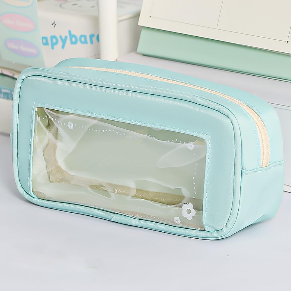 

Transparent Pencil Case Fesh Floral Stationery Storing Bag New Stationery Organizer Students зелений