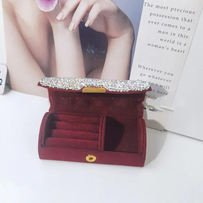Bling Diamond Jewelry Storage Box Sparkling Rhinestone Ring Necklace Jewelry Boxs Portable Travel Earring Makeup Organization