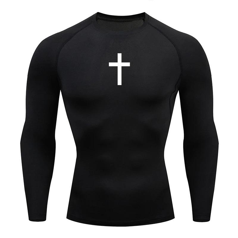 Christian Workout Compression Shirts Graphic Long Sleeve Rash Guard Athletic Quick Dry Tees Tops Mens Gym Undershirts Baselayers