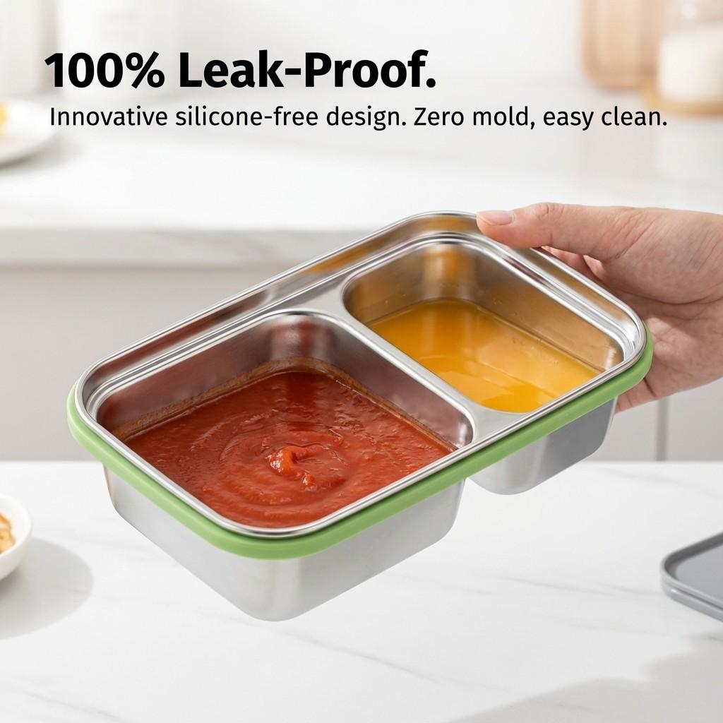 Portable Lunch Box Outdoor Picnic 1/2 Grids Large Capacity Fruit Salad Food Storage Container 304 Stainless Steel Bento Box