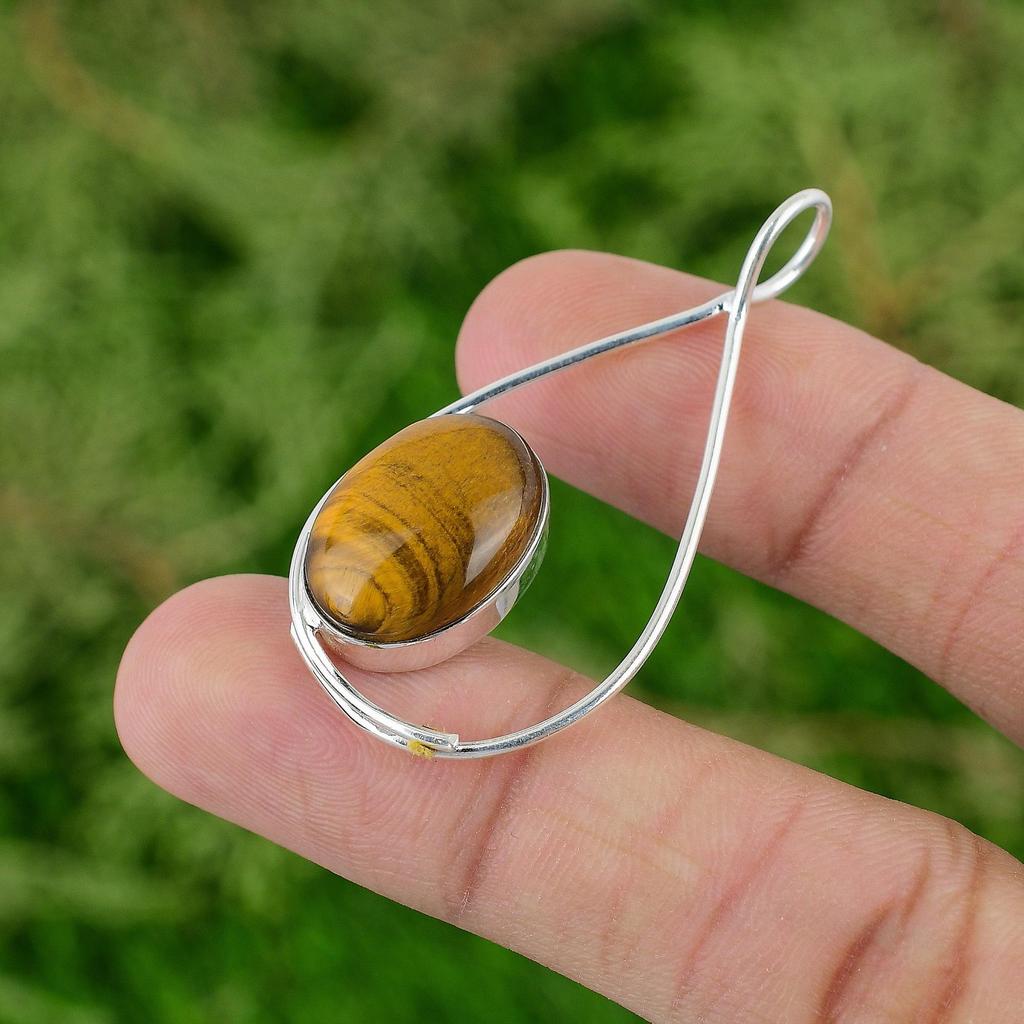 Thanks Giving Day Deal Natural Tiger's Eye 925 Silver Elegant Artisan Pendant