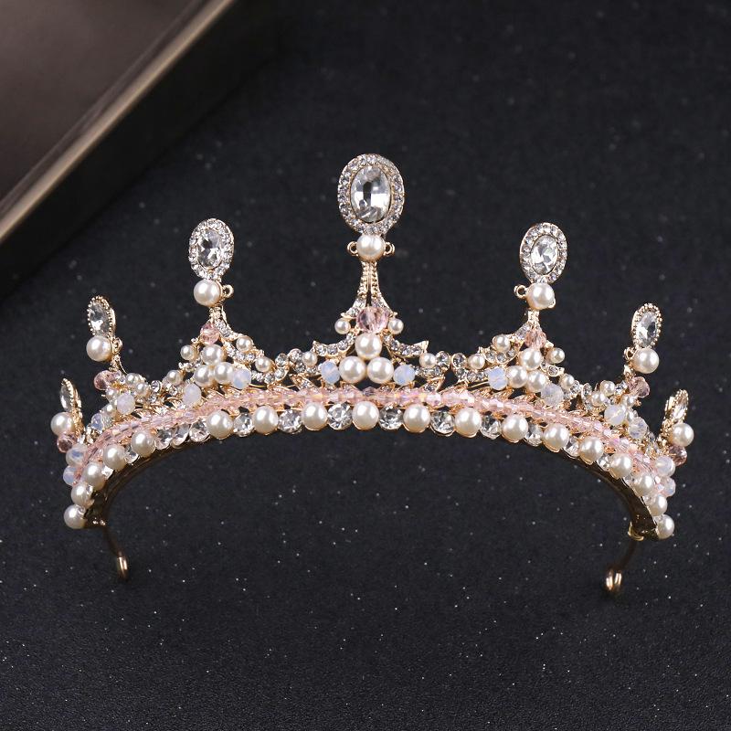 Europejska i Amerykańska Korona Ślubna Nakrycie Głowy Inkrustowane Diamentami Perłowa Półkorona Dodatek do Włosów Studio Follow Up Makijaż Sukienka Korona Księżniczki Dodatek
