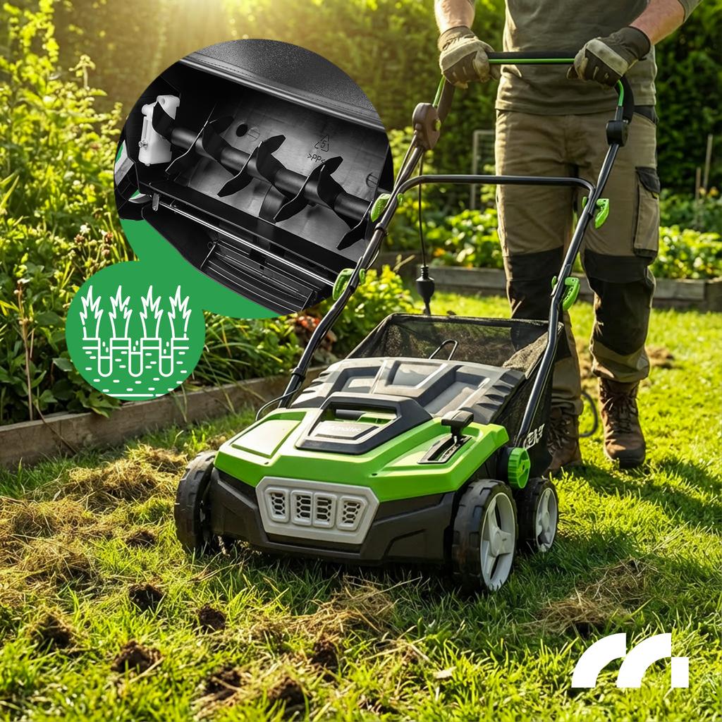 Electric Lawn Scarifier Aerator 45L Basket Working Width 38Cm