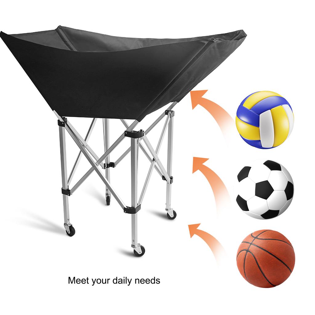 Portable Ball Storage Cart Foldable Tennis Ball Basket Cart with Bag Volleyball Training Equipment Easy Storage and Transport