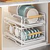 White Single-Layer Pull-Out Cabinet Dish Rack