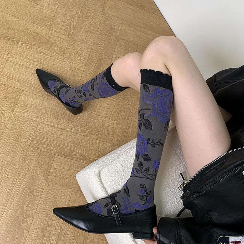 Fashion Vintage Floral Stockings Spring Autumn Cotton Elastic Breathable JK Boots Long Tube Socks Ladies Ruffle Knee High Socks