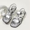 Plus Size Women's Solid Roman Sandals, Flat Cross Strap Beach Shoes, Casual Non-slip Summer Slippers, Size 43