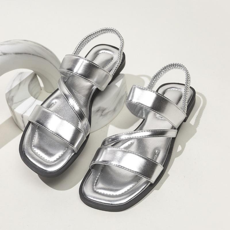 Plus Size Women's Solid Roman Sandals, Flat Cross Strap Beach Shoes, Casual Non-slip Summer Slippers, Size 43